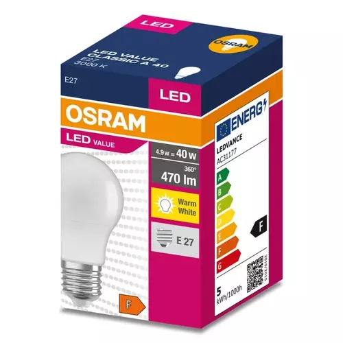 Żarówka LED VALUE CLASSIC A 40 E27 4,9W 470lm 3000K 830 FR | 4058075628823 1